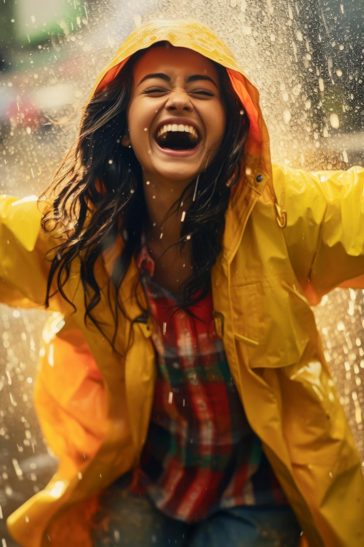 Happy person in the rain